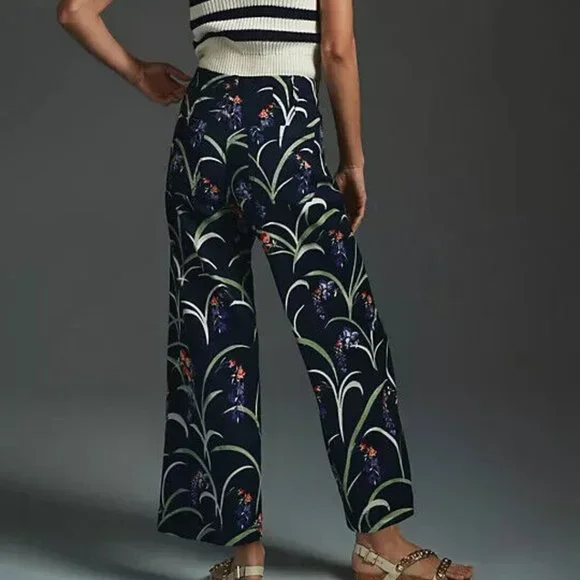 Anthropologie Maeve 27 NWT The Colette Cropped Wide-Leg Pants Dark Blue Floral
